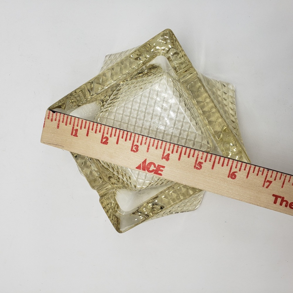 VTG Twisted Square Amber Yellow Glass Ashtray Heavy Waffle Base MCM L.E. Smith‎ - Picture 10 of 16